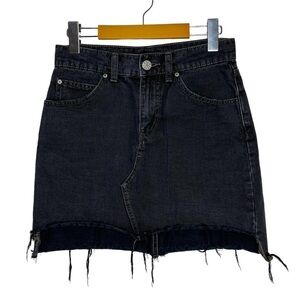 Bdg Black Denim Mini Jean Skirt Asymmetrical Raw Hem Distressed